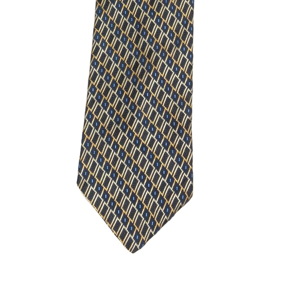 Studio By Fumagalli’s Men’s Silk Tie Navy Gold Geometric 59” Designer Wide Tie